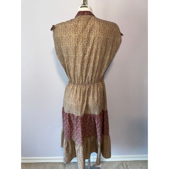 Vtg 70s Pink Calico Floral Sleeveless Boho Hippie Dress Cotton Size 16 Blouson - Picture 6 of 7